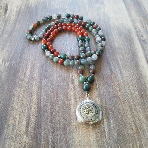 NWT ~ Bloodstone/Carnelian/Jasper - Tree of Life Diffuser Locket Mala